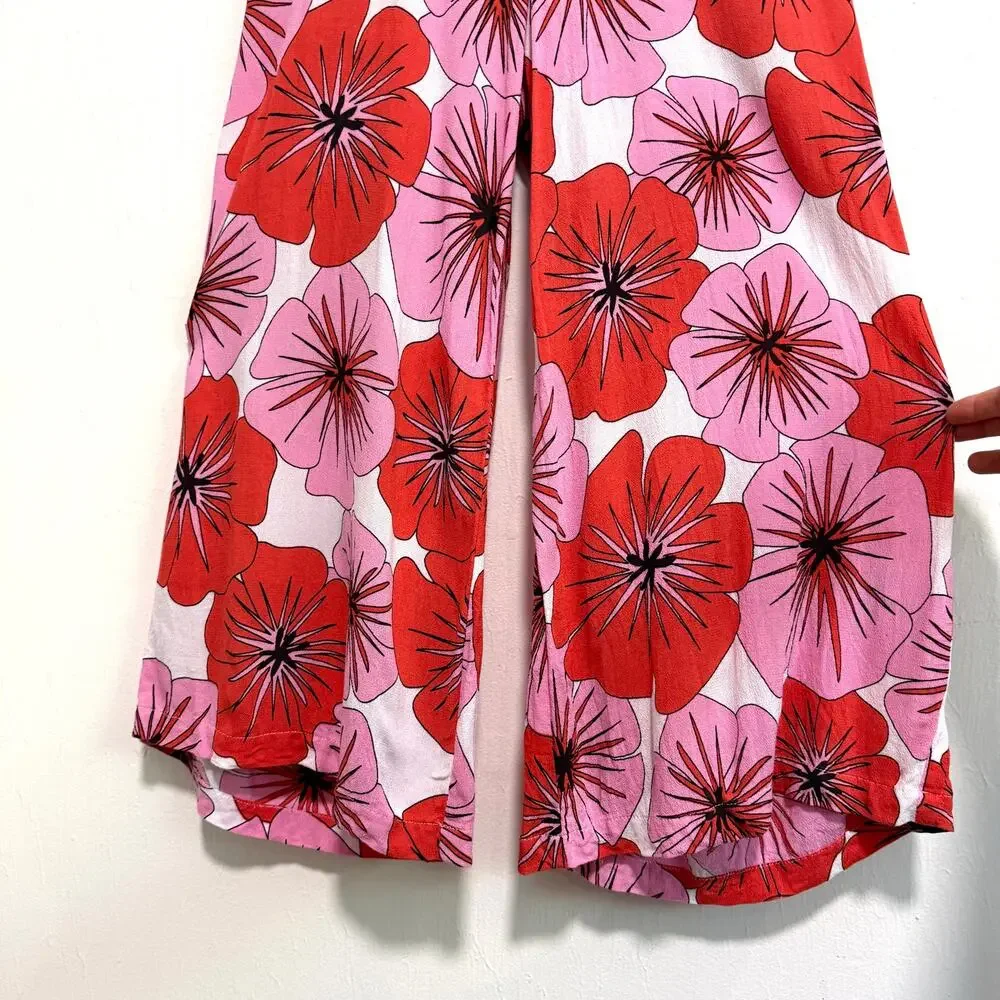 Ava Sky Womens Floral Jumpsuit XS Pink Red Halter Hawaiian Beach Tropical - Picture 7 of 9